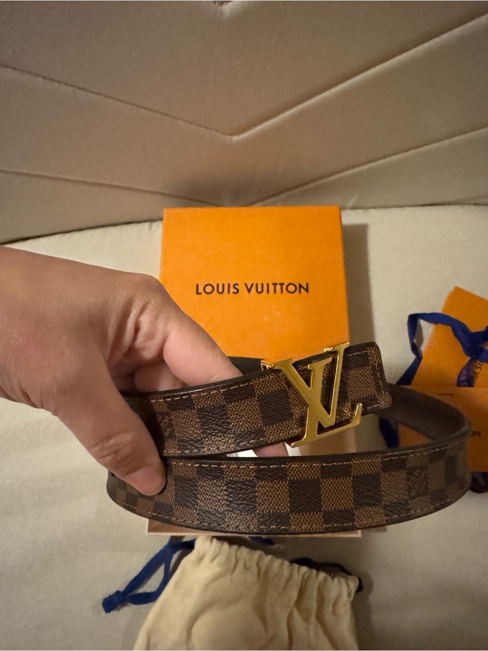 Louis Vuitton Brown Damier Ebene Belt with Gold LV Initiales 25 mm
